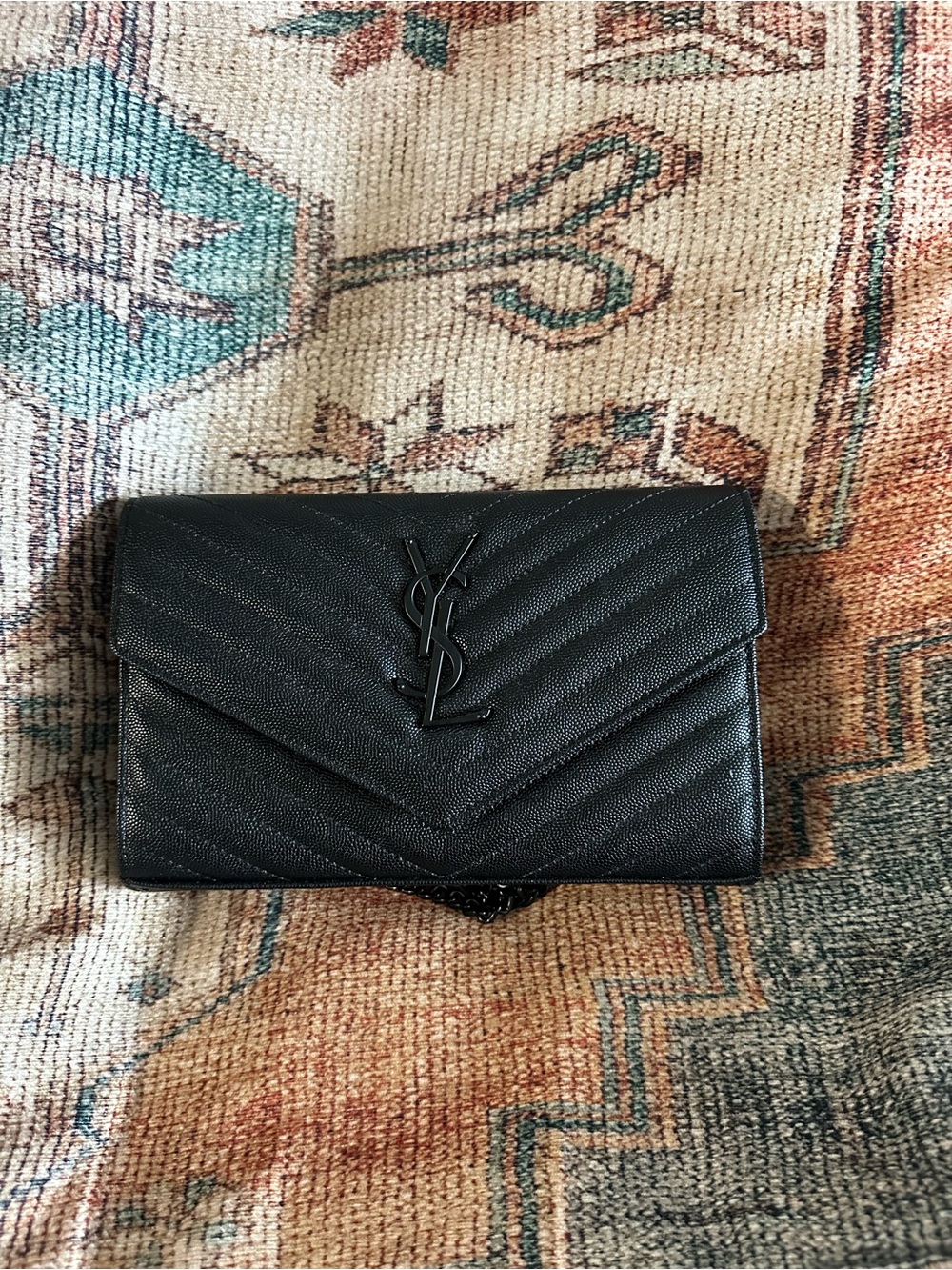 Saint Laurent Black Quilted Leather Chain Wallet